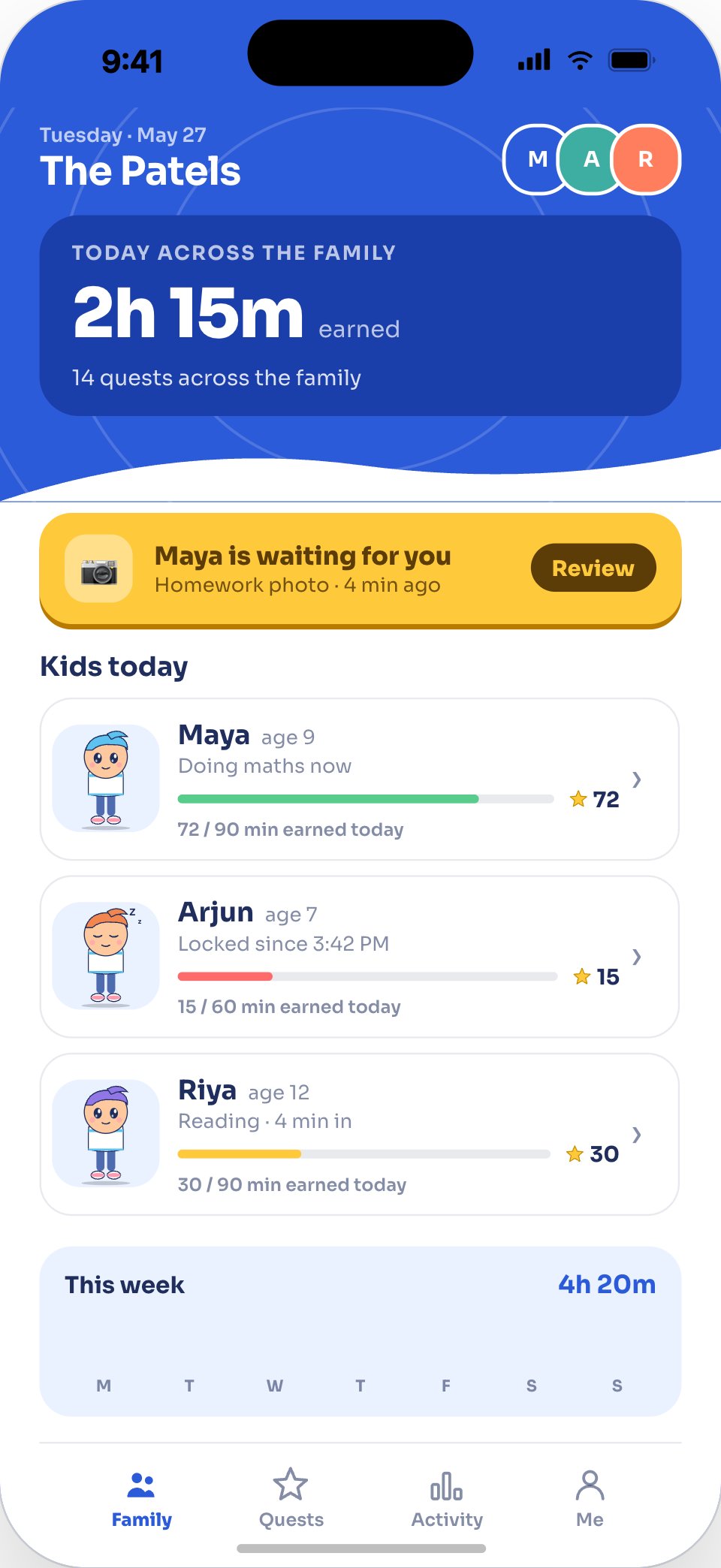 Parent dashboard